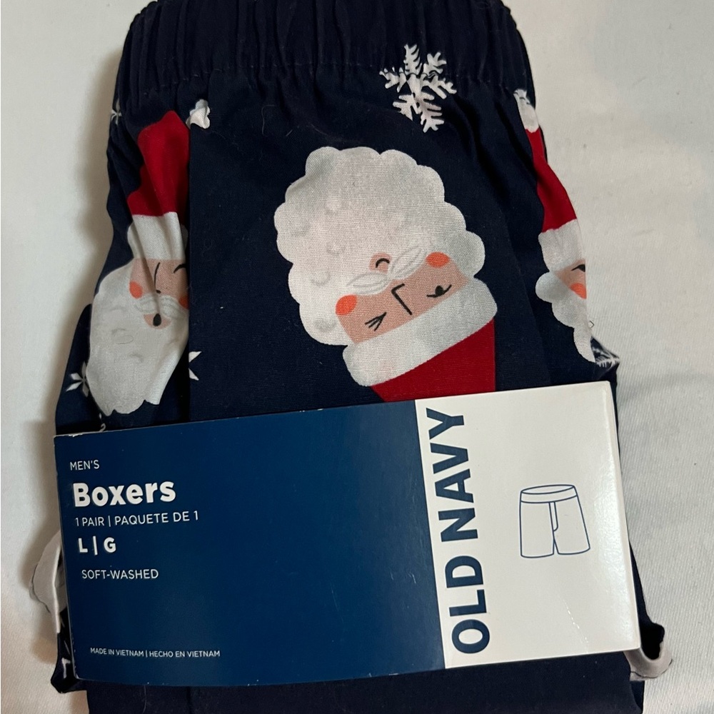 Old Navy Blue Santa Print Boxers Men’s size large NEW